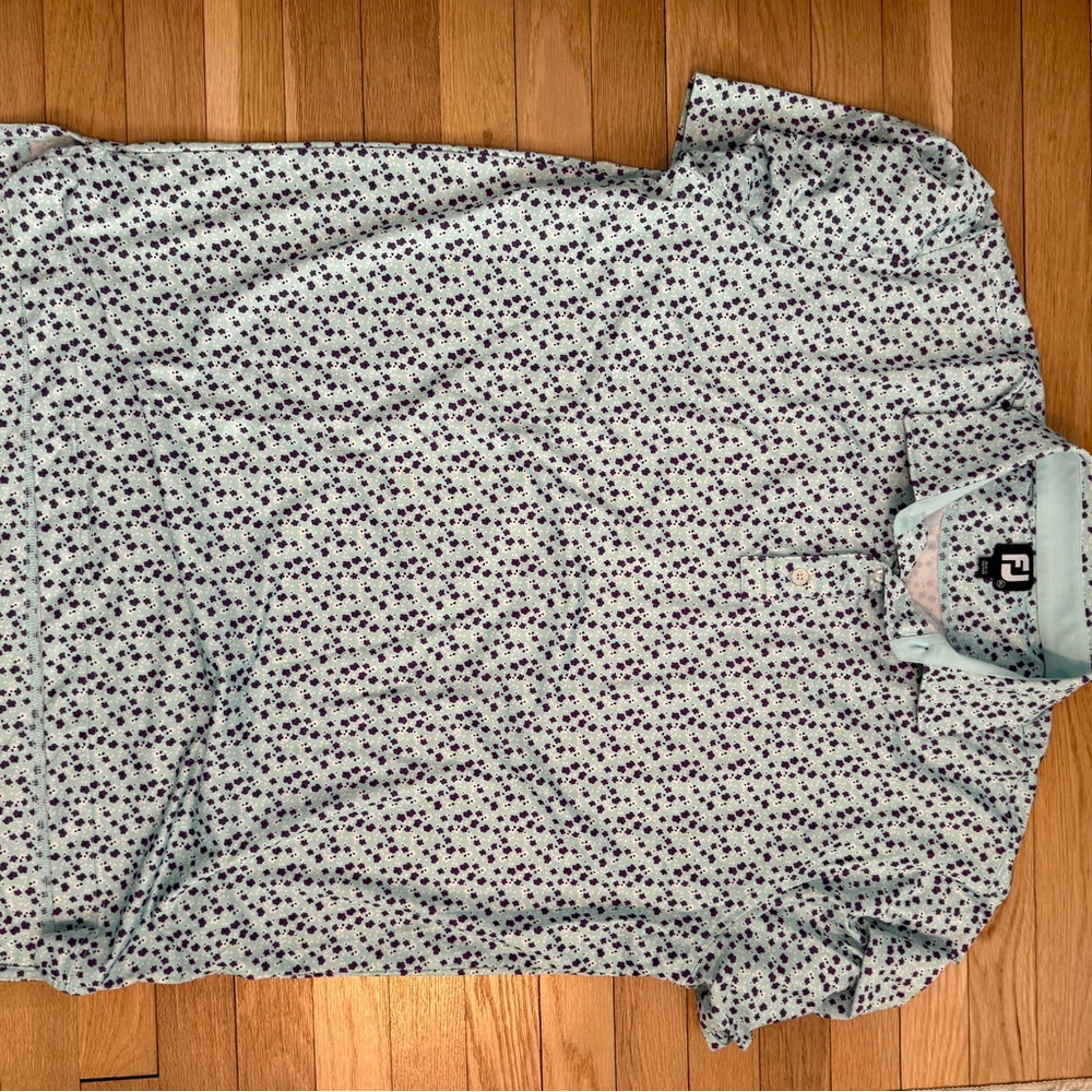 FootJoy Men's Polo Shirt - Light Blue with Black Pattern